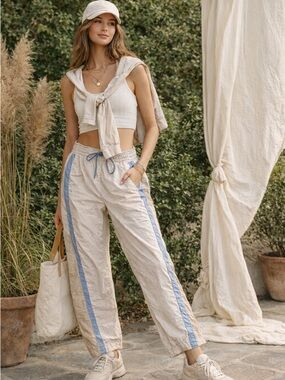 FP Movement Free People Track Pants Beige Blue Athleisure Joggers XS